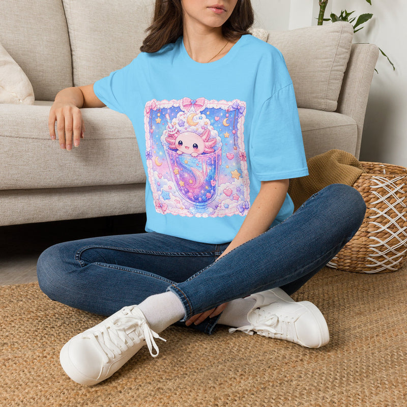 Kawaii Axolotl Milkshake T-Shirt – Cute Pastel Axolotl Dessert Graphic Tee | Sweet Candycore Drink Shirt | Cutiecore Gift