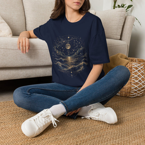 Moonlit Ocean T-Shirt – Celestial Sea & Full Moon Graphic Tee | Dreamy Night Sky Coastal Fantasy Shirt | Moon Lover Gift