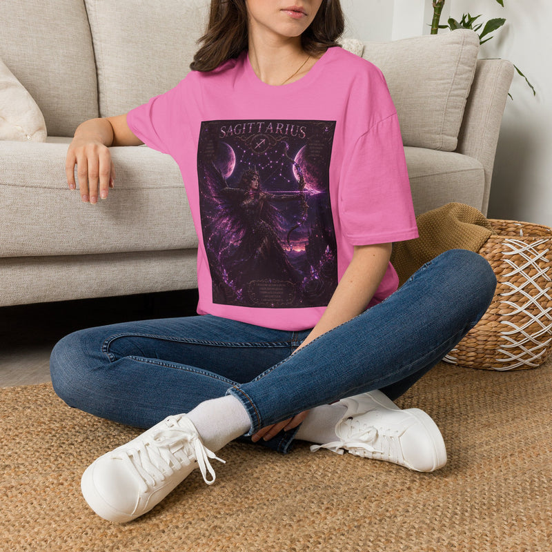 Sagittarius Celestial Archer Priestess T-Shirt – Mystical Zodiac Astrology Graphic Tee | Moon Magic Fantasy Archer Shirt | Sagittarius Horoscope Gift