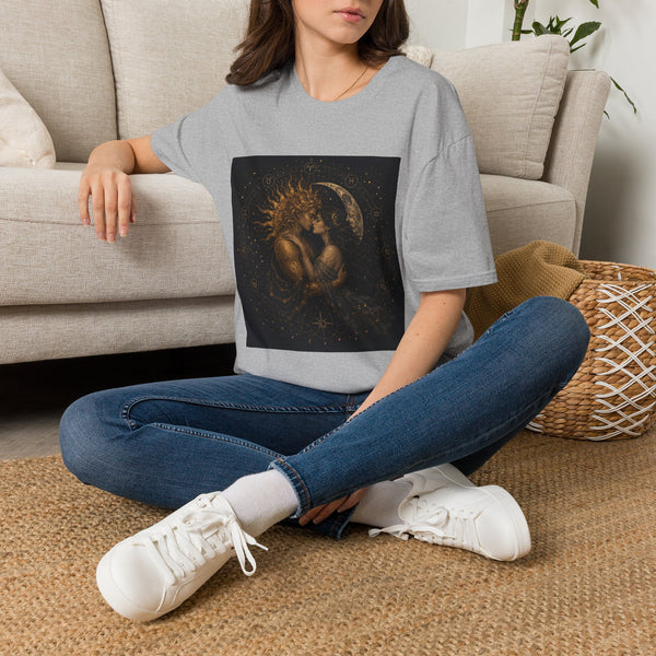 Celestial Sun & Moon Lovers T-Shirt – Cosmic Embrace Graphic Tee | Mystical Divine Couple Fantasy Shirt | Romantic Moon Lover Gift
