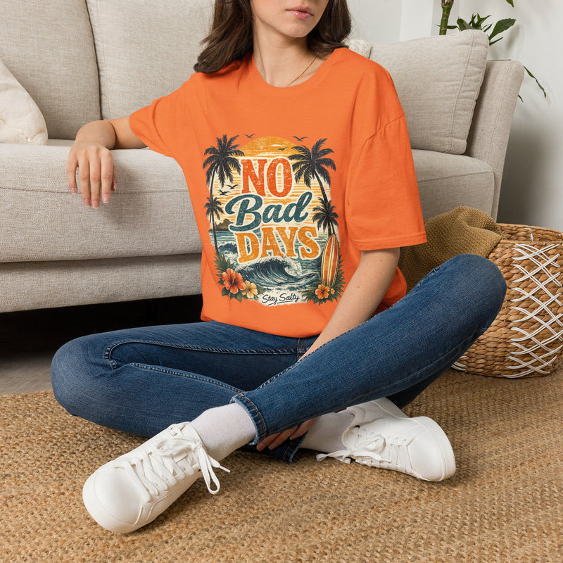 No Bad Days T-Shirt – Retro Beach Sunset Graphic Tee | Tropical Surf & Palm Tree Summer Shirt | Coastal Vacation Gift