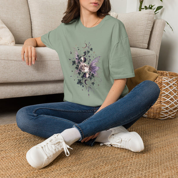 Celestial Fairy Wings T-Shirt – Moon Phase & Purple Butterfly Graphic Tee | Whimsical Fairycore Fantasy Shirt | Fairy Dust & Moonbeams Gift