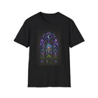 Stained Glass Mushroom T-Shirt – Cannabis and Magic Mushroom Graphic Tee | Psychedelic Gothic Window Shirt | Enchanted Haze Gift