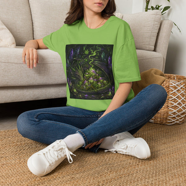 Dragon Hoard T-Shirt – Cannabis and Magic Mushroom Graphic Tee | Psychedelic Crystal Dragon Shirt | Enchanted Haze Gift