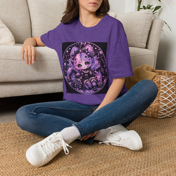 Kawaii Pastel Goth Girl T-Shirt – Cute Gothic Fantasy Tee with Purple Curls & Spooky Aesthetic
