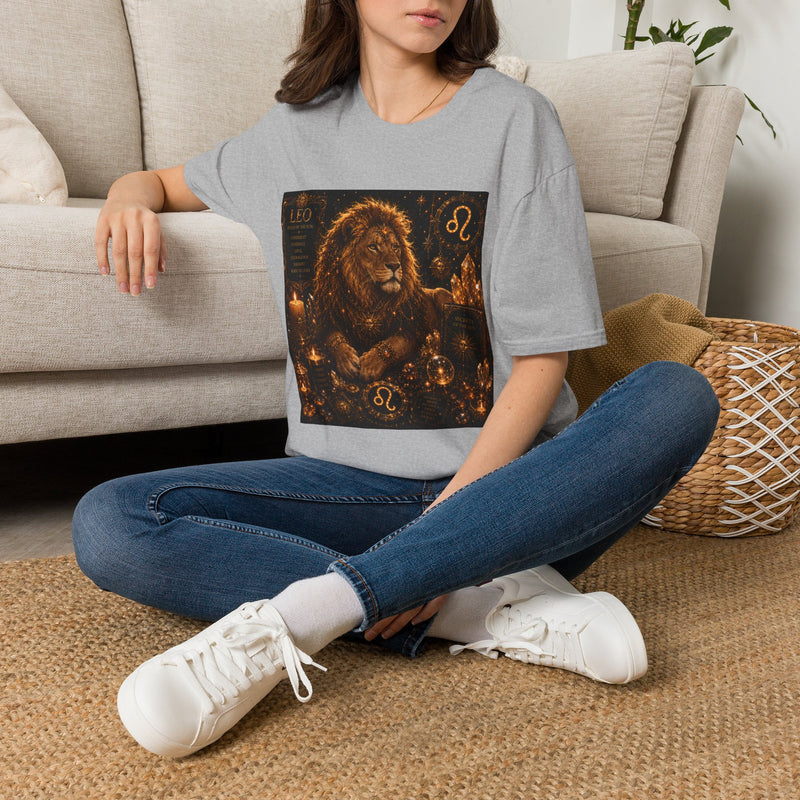 Leo Majestic Celestial Lion T-Shirt – Mystical Zodiac Astrology Graphic Tee | Golden Moon Magic Fantasy Shirt | Leo Horoscope Gift