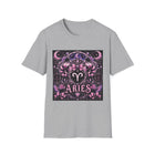 Aries Zodiac Crest T-Shirt – Mystical Astrology Emblem Graphic Tee | Pink Celestial Ram Symbol Shirt | Aries Horoscope Gift