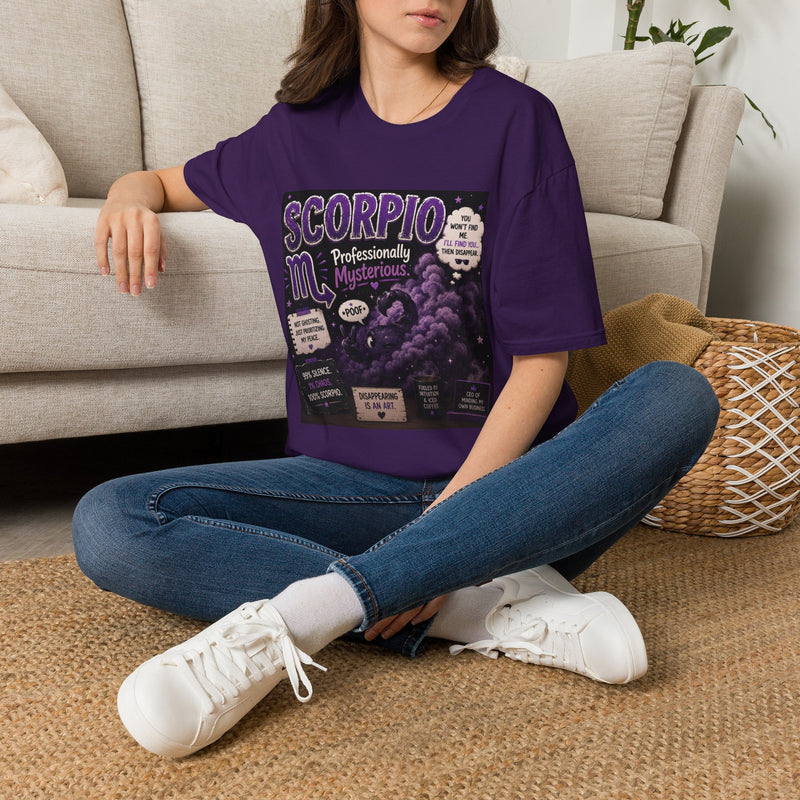 Scorpio Professionally Mysterious T-Shirt – Funny Zodiac Astrology Graphic Tee | Celestial Meme Shirt | Scorpio Horoscope Gift