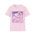 Kawaii Kitten Moon T-Shirt – Cute Pastel Cat on Crescent Moon Graphic Tee | Dreamy Celestial Kitty Shirt | Cutiecore Gift for Cat Lovers