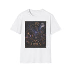 Aries Celestial Constellation T-Shirt – Mystical Zodiac Astrology Graphic Tee | Cosmic Ram Stars & Moon Shirt | Aries Horoscope Gift
