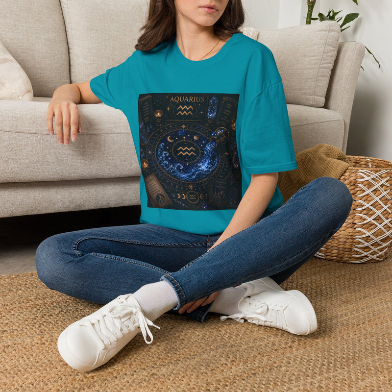 Aquarius Celestial Zodiac Wheel T-Shirt – Mystical Astrology Graphic Tee | Cosmic Constellation & Moon Shirt | Aquarius Horoscope Gift
