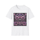 Aries Zodiac Crest T-Shirt – Mystical Astrology Emblem Graphic Tee | Pink Celestial Ram Symbol Shirt | Aries Horoscope Gift