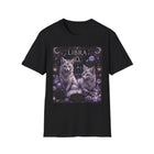 Libra Celestial Twin Foxes T-Shirt – Mystical Zodiac Astrology Graphic Tee | Moonlit Fantasy Fox Shirt | Libra Horoscope Gift