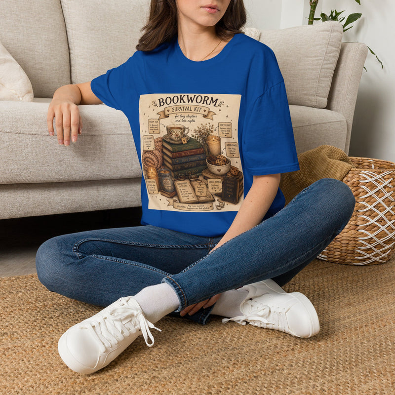 Bookworm Survival Kit T-Shirt – Funny Reader Graphic Tee | Cozy Books and Coffee Literary Shirt | Book Lover Gift from The Bookworm’s Hideaway