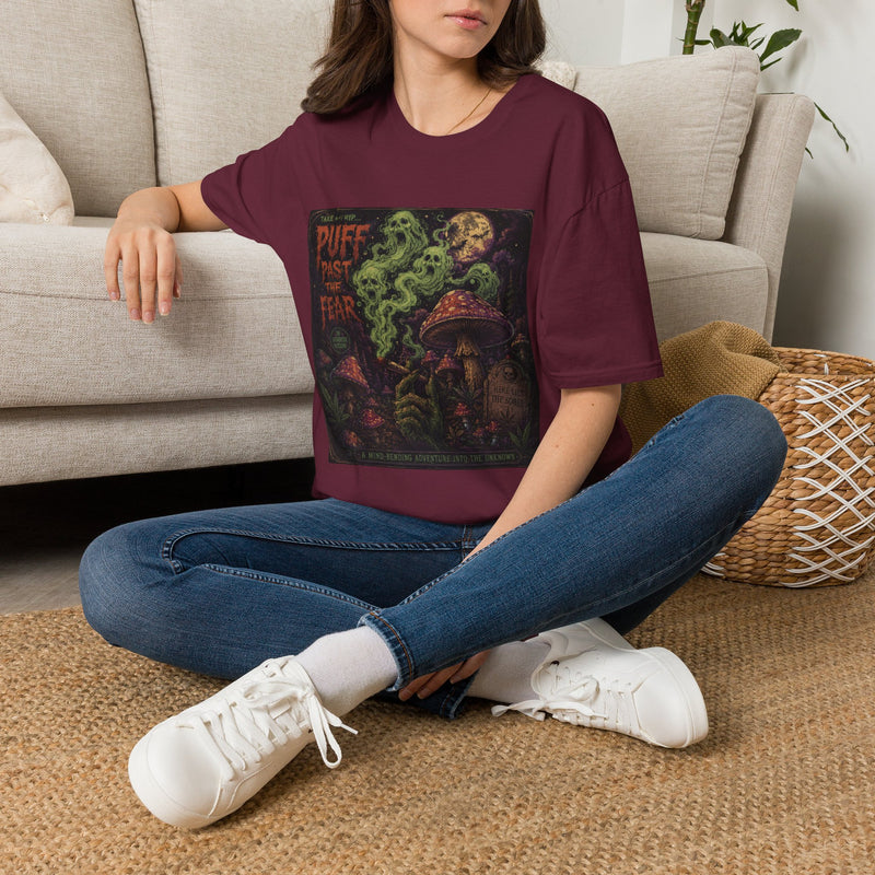 Puff Past the Fear T-Shirt – Cannabis and Magic Mushroom Graphic Tee | Spooky Psychedelic Stoner Shirt | Enchanted Haze Gift