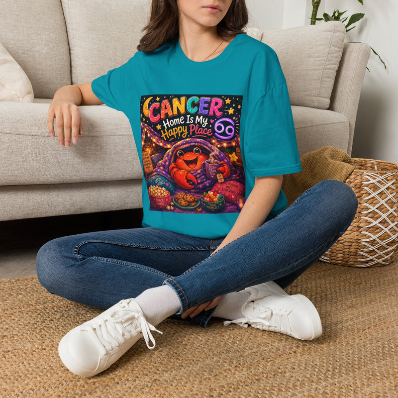Cancer Home Is My Happy Place T-Shirt – Funny Zodiac Crab Graphic Tee | Cozy Astrology Meme Shirt | Cancer Horoscope Gift