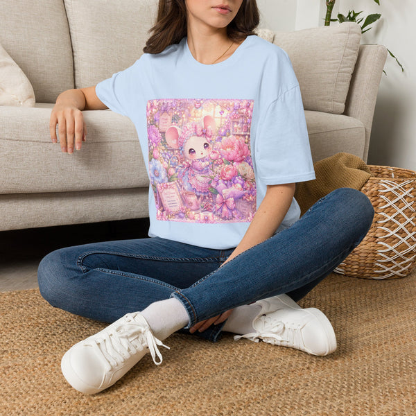 Kawaii Floral Mouse T-Shirt – Cute Pastel Mouse & Bloom Graphic Tee | Whimsical Garden Animal Shirt | Cutiecore Cottagecore Gift