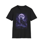 Celestial Black Wolf T-Shirt – Full Moon & Mystical Wolf Graphic Tee | Whimsical Fairycore Fantasy Shirt | Fairy Dust & Moonbeams Gift