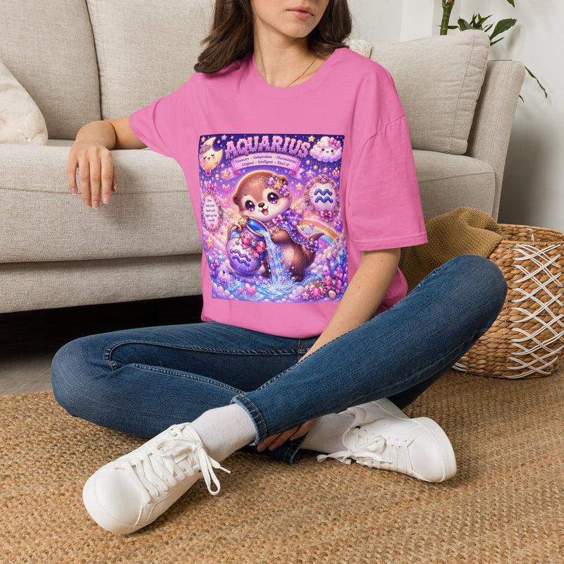 Aquarius Kawaii Otter T-Shirt – Cute Zodiac Astrology Graphic Tee | Pastel Celestial Animal Shirt | Aquarius Horoscope Gift